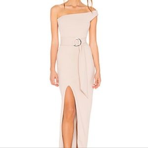 Revolve Nookie gown in sand. One shoulder size M